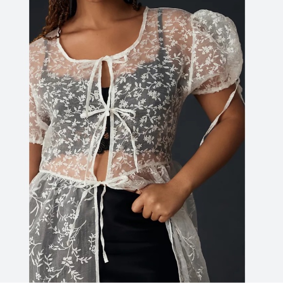 Brand New BY ANTHROPOLOGIE SHEER SHORT-SLEEVE ORGANZA MAXI DRESS - Picture 7 of 9